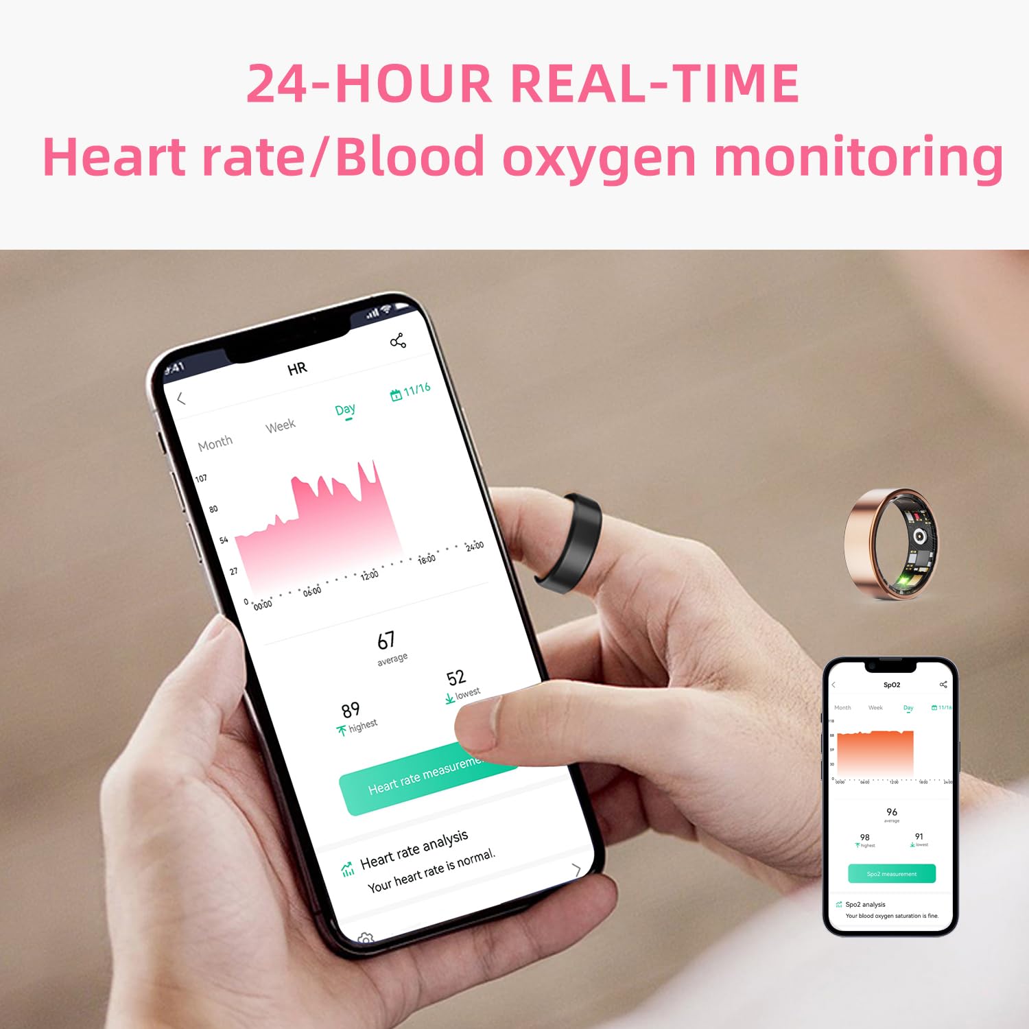 Smart Ring Health Tracker Smart Ring For Men And Women,IP68 Waterproof Level Bluetooth
