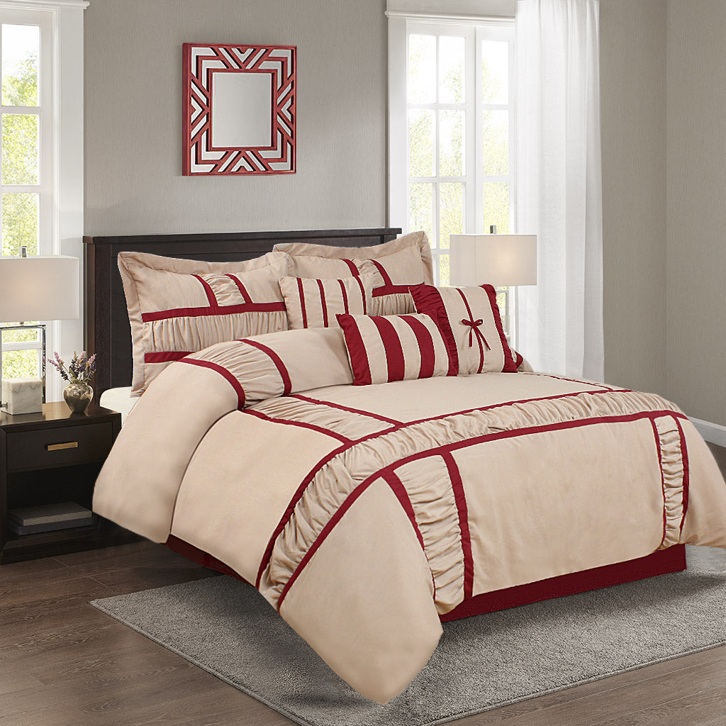 Closeout - 7 Piece Microfiber Ruffle and Patchwork Comforter Set