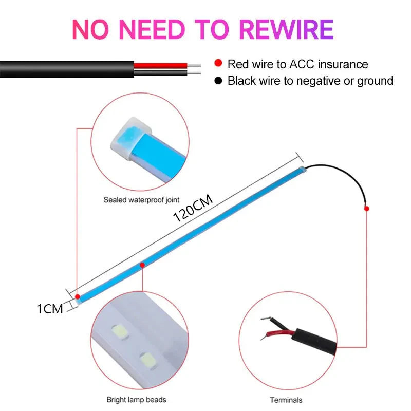 120CM LED Car Hood Atmosphere Light Strip Universal