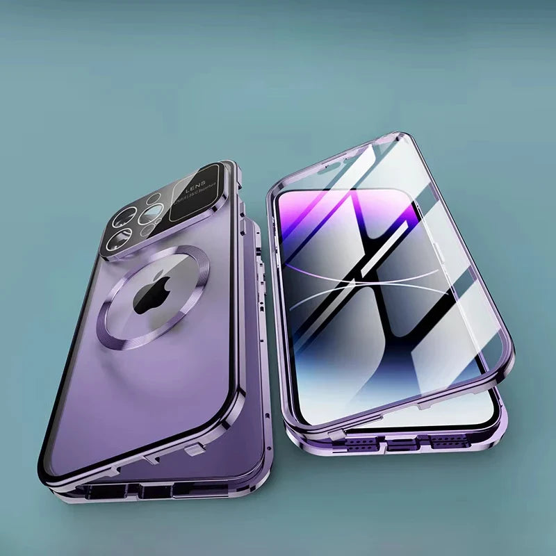 For iPhone 16 15 14 13 12 Pro Max Large Window Lens Protection Aluminum Metal Magnetic Case